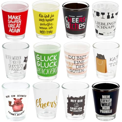 12 Schnapsgläser mit Motiv und Sprüchen|lustiges Schnapsglasset|Shotgläser-Set|Party-Shots|Spaßgläser|Trinkspiel|Stamperl|Tequilaglas|Studentenparty|Silvester|lustiges Geburtstagsgeschenk (12er Set) 12 Schnapsgläser mit Motiv und Sprüchen|lustiges Schnapsglasset|Shotgläser-Set|Party-Shots|Spaßgläser|Trinkspiel|Stamperl|Tequilaglas|Studentenparty|Silvester|lustiges Geburtstagsgeschenk (12er Set) von CREOLOGIC