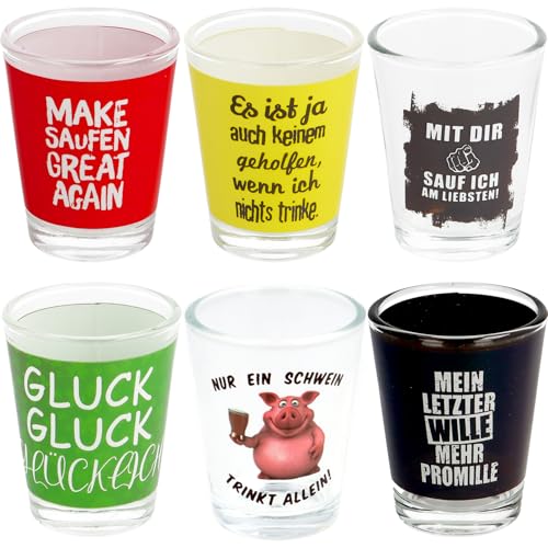 6 Schnapsgläser mit Motiv und Sprüchen|lustiges Schnapsglasset|Shotgläser-Set|Party-Shots|Spaßgläser|Trinkspiel|Stamperl|Tequilaglas|Studentenparty|Silvester|lustiges Geburtstagsgeschenk (6er Set 1) von CREOLOGIC