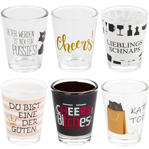6 Schnapsgläser mit Motiv und Sprüchen|lustiges Schnapsglasset|Shotgläser-Set|Party-Shots|Spaßgläser|Trinkspiel|Stamperl|Tequilaglas|Studentenparty|Silvester|lustiges Geburtstagsgeschenk (6er Set 2) von CREOLOGIC