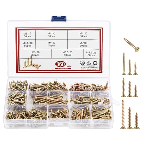 360 Stück Schrauben Set, Holzschrauben Set, Selbstschneidende Schrauben Sortiment mit Geräteschrauben für Schalterdosen, Senkkopf Schrauben Set mit Aufbewahrungsbox für DIY-Projekte und Reparatur 360 Stück Schrauben Set, Holzschrauben Set, Selbstschneidende Schrauben Sortiment mit Geräteschrauben für Schalterdosen, Senkkopf Schrauben Set mit Aufbewahrungsbox für DIY-Projekte und Reparatur von CRESZZLE