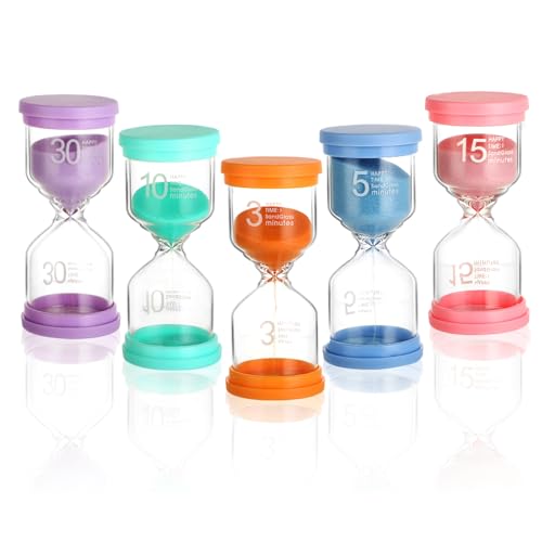 5-teiliges sanduhren Set für Kinder in Macaron-Farben – Glas-Timer mit Sanduhr 5 Minuten, Sanduhr 10 Minute, Sanduhr 30 Minute, perfekt als Sanduhr zähneputzen Kinder, Lernhilfe & Dekoration. von CRESZZLE