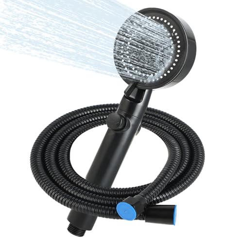 Duschkopf mit Schlauch 1,5 m – 6 Strahlarten Wassersparend, Handbrause Dusche mit Halterung, Duschbrause mit Schlauch, Brausekopf Dusche, Shower Head（Schwarzer ） von CRESZZLE