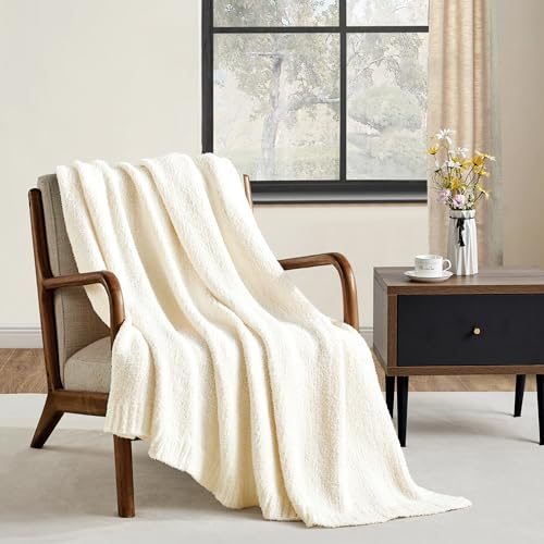CREVENT 127,7 x 152,4 cm, ultraweich und plüschig, wendbar, Mikrofaser, Überwurfdecke für Couch, Sofa und Bett, einfarbig Beige von CREVENT