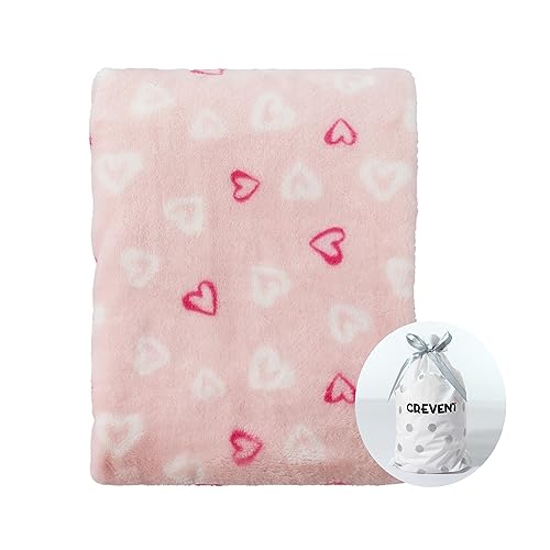 CREVENT 75cmX100cm Leichte Gemütliche Plüsch Flauschige Warme Fleece Babydecke für Mädchen Kleinkind Krippe Kinderbett Kinderwagen, (Rosa Herz) von CREVENT