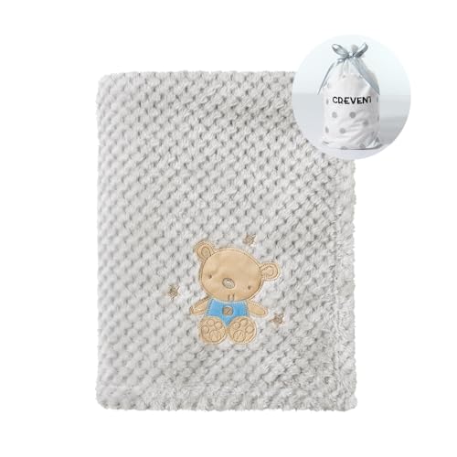 CREVENT 75cmX100cm Nette gemütliche Flauschige warme Babydecke für Mädchen Jungen Kleinkinder Bettwäsche Kinderbett Kinderwagen, Baby Dusche Geburtstag Neugeborenes Geschenk Grau-Baby Bär von CREVENT