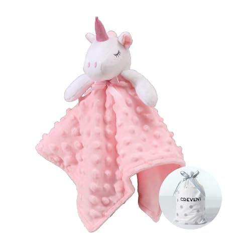 CREVENT Baby Comforting Security Blanket for Baby Boys and Girls, Minky Dot Front + Sherpa Backing (Pink Unicorn) von CREVENT