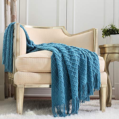 CREVENT Boho-Häkeldecke für Couch, Sofa, Stuhl, Bett, Dekoration, Geschenkidee für Freundin, Mutter, Geburtstag, weich, warm, für Frühling und Sommer (127.7 x 152.4 cm, türkis/Dunkles Blaugrün) von CREVENT