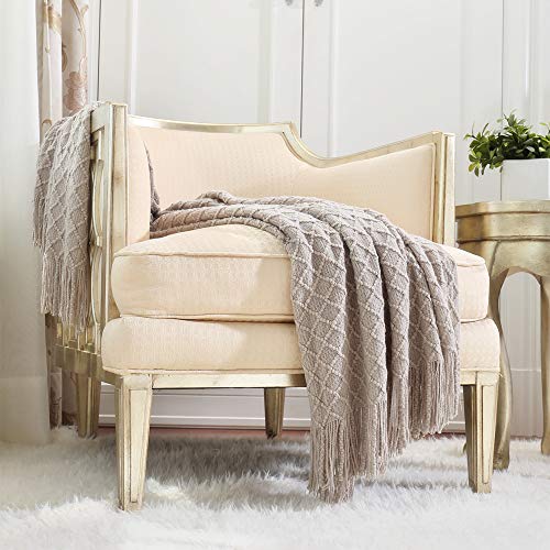 CREVENT Farmhouse Strickdecke für Couch, Sofa, Stuhl, Bett, Heimdekoration, weich, warm, gemütlich, leicht, für Frühling, Sommer (127 x 152 cm, Beige/Khaki) von CREVENT