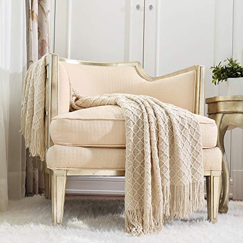 CREVENT Home Decor Rustikaler Überwurf für Couch, Sofa, Stuhl, Bett, weich, warm, gemütlich, leicht, für Reisen im Frühling und Sommer (127,7 x 152,4 cm, beige/elfenbeinfarben) von CREVENT