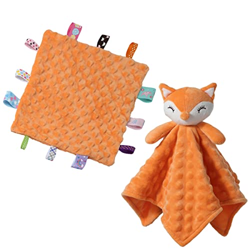 CREVENT Weiche Plüsch-Sicherheits-Decken mit Tiergesicht für Jungen und Mädchen, tolles Geschenk für Geburtstag, Babyparty, Orange Fox Lovey + 25,4 x 25,4 cm Etikett von CREVENT