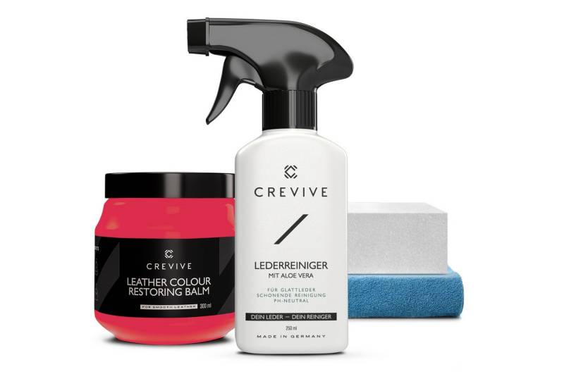 CREVIVE Lederpflegeset (SPARSET 4-teilig, Lederreparatur, sehr ergiebig), 300 ml Lederbalsam + 250 ml Lederreiniger mit Aloe Vera, Lederpflege von CREVIVE