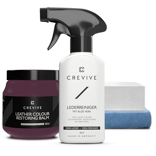 CREVIVE Lederreiniger 250 ml & Leder Reparatur Set Bordeaux (Weinrot) 300 ml - Lederpflege Auto - Lederreparatur Sofa - Autositz Reparatur von CREVIVE