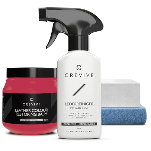 CREVIVE Lederreiniger 250 ml & Leder Reparatur Set Rot 300 ml - Lederpflege Auto - Lederreparatur Sofa - Autositz Reparatur von CREVIVE