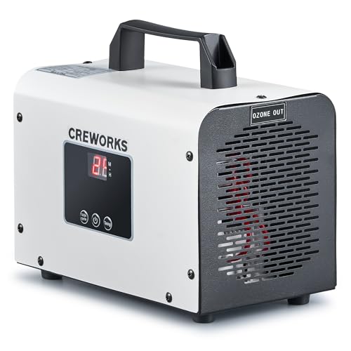 CREWORKS Ozongenerator 15000 mg/Std Digital Ozongerät Geruchsneutralisierer im Auto Wohnung Kommerzieller O3 Ozon Luftreiniger mit 120Min Timer Temperatur, Luftfeuchtigkeitsanzeige für 300㎡Räume von CREWORKS