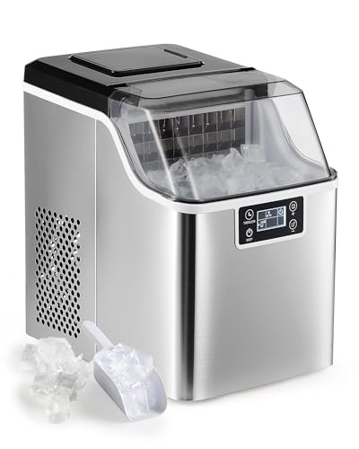 CREWORKS Eiswürfelbereiter Eiswürfelmaschine Edelstahl Ice Maker 22 kg 24 h Zubereitung 3,2 Liter Wassertank mit Luftkühlung und LED-Display Selbstreinigungsfunktion von CREWORKS
