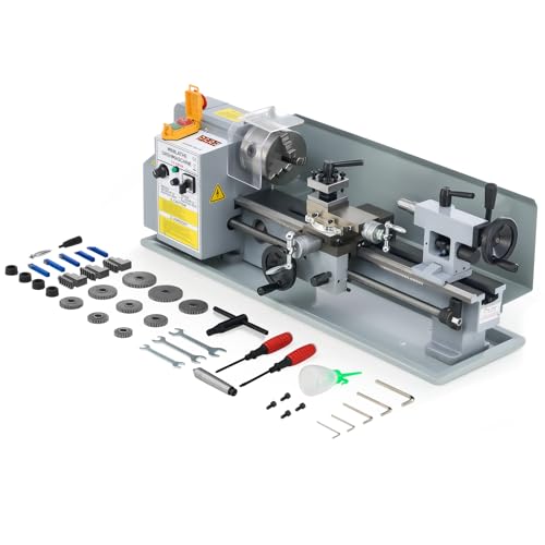 CREWORKS Mini-Drehmaschine 7 x 14 Zoll mit 3-Backen-Futter und 2500 U/min Mini-Metalldrehmaschine 180x350MM mit LCD-Display, 550W für Heimwerker-Werkstätten, Heimwerker-Metallverarbeitung und Handwerk von CREWORKS