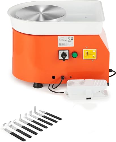 CREWORKS Töpferscheibe Elektrisch Töpferscheibe Fußantrieb 350W Keramikformwerkzeug 0-300 U/MIN Keramik-Tonmaschine 8 TLG Keramik Kit Tonspinnrad 25CM Pottery Wheel von CREWORKS