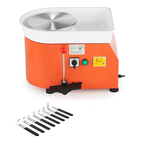 CREWORKS Töpferscheibe Elektrisch Töpferscheibe Hand- oder Fußantrieb 350W Keramikformwerkzeug 0-300 U/MIN Keramik-Tonmaschine 8 TLG Keramik Kit Tonspinnrad 25CM Pottery Wheel von CREWORKS