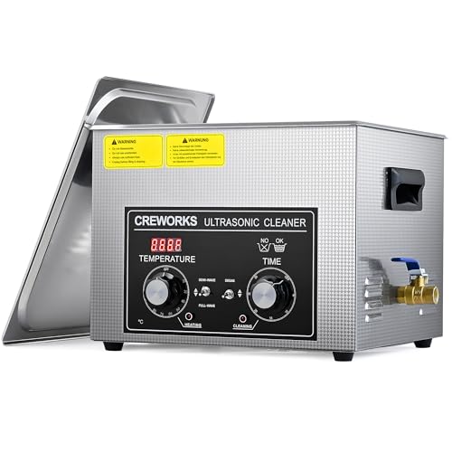 CREWORKS Ultraschallreinigungsgerät Edelstahl 15L Ultraschallreiniger mit Heizung Timer Degas- und Sanftmodus für Zahnprothesen Schmuck Brillen Uhren Gläser Ultraschall-Reinigungsgerät mit Knöpfen von CREWORKS