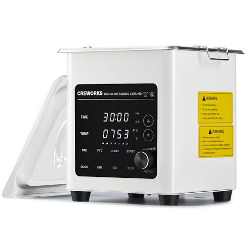 CREWORKS Ultraschallreinigungsgerät Leise 1,2L 60W Professioneller Ultraschallreiniger Edelstahl mit Heizung Timer Entgasungsmodus, 7 Oszillationsstufen, 3 Modi für Zahnprothesen Schmuck Brillen Uhren von CREWORKS