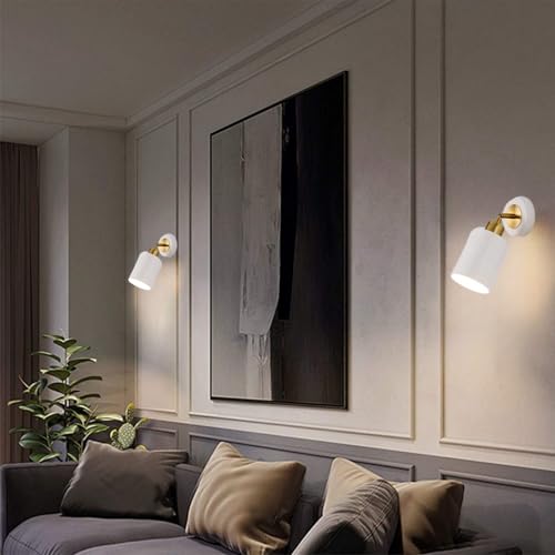 CRFASIBE 2 Stück Industrial Leselampe Wand, 360° Einstellbar Wandleuchten, Metal Wandleuchte Schwenkbar, E27 Verstellbare Wandlampe für Wohnzimmer Schlafzimmer Badezimmer(Weiß) von CRFASIBE