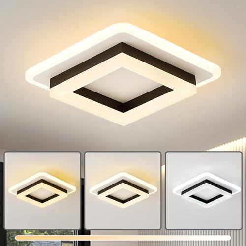 CRFASIBE LED Deckenleuchte Innen, 20W Schwarzes Quadratisch Hängelampe, Moderne Acryl Tricolor Deckenleuchte für Flur Büro Bad Küche Wohnzimmer von CRFASIBE