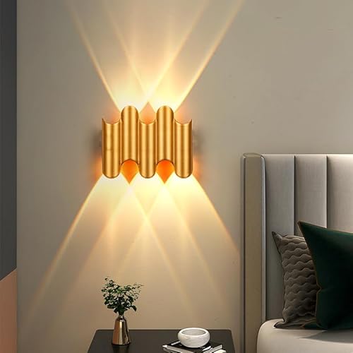 CRFASIBE LED Wandleuchte Innen Aussen, 5W Moderne Up Down Wandlampe, Aluminium Gold Außenlampe für Treppenhaus Wohnzimmer Schlafzimmer (Warm Licht) von CRFASIBE