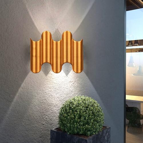 CRFASIBE LED Wandleuchte 5W Aussen, Wasserdicht IP66 Up Down Wandlampe, Wandbeleuchtung Außen Gold für Treppenhaus Wohnzimmer Schlafzimmer (Weiß Licht) von CRFASIBE