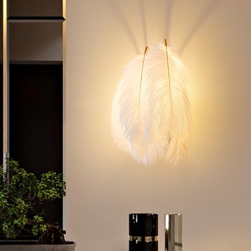 CRFASIBE Moderne Feder Wandleuchte, E27 Wandleuchte Innen, Warm/Weiß/Neutral Tricolor Wandlampe für Schlafzimmer Badezimmer Wohnzimmer Lofts von CRFASIBE
