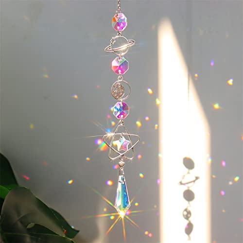 CRGANGZY Bunte Pl Senfänr Kristall ndspiel Stern Mond Metall Hänn Prismen Lichtfänr Ornament for Fenster Vor Anhänr Haus Garten Auto Zimmer koion schenke von CRGANGZY