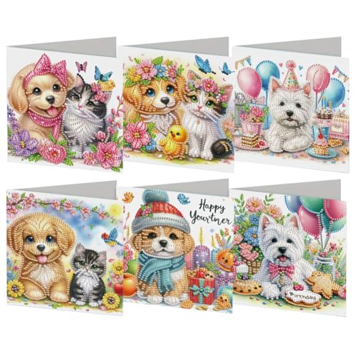 CRGANGZY 6PCS DIY Strass -Kunst -Mosaik -Postkarte, Cat Dog Art Malerei Karten mit Umschlägen, Kristallkarten for Freunde Familie CRGANGZY 6PCS DIY Strass -Kunst -Mosaik -Postkarte, Cat Dog Art Malerei Karten mit Umschlägen, Kristallkarten for Freunde Familie von CRGANGZY