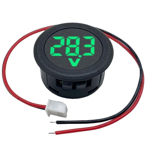 CRGANGZY DC 4–100 V kreisförmiges Zweidraht-Voltmeter, Verpolungsschutz, LED-Digitalanzeige, runder Voltmeter-, programmierbares Volt-, kleines Spannungsmesswerkzeug (grün) von CRGANGZY