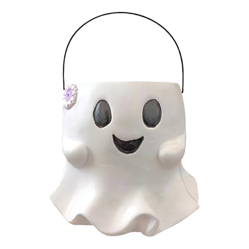 CRGANGZY Geister-Süßigkeiten-Eimer 15x13 cm, niedliche Halloween-Süßigkeitenschale mit Griff und Blumendekor, Harzbehälter for Trick or Treat, schaurige Partydekoration for Kinder und Zuhause CRGANGZY Geister-Süßigkeiten-Eimer 15x13 cm, niedliche Halloween-Süßigkeitenschale mit Griff und Blumendekor, Harzbehälter for Trick or Treat, schaurige Partydekoration for Kinder und Zuhause von CRGANGZY