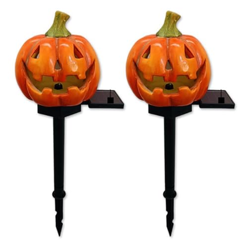 Halloween Kürbisse Solar-Gartenleuchte, wasserdichte Resin-Kürbisse-Stecker mit LED-Lichtern, Solar-Halloween-Dekorationen for den Außenbereich, Herbstschmuck for Gartenweg und Außenbereich von CRGANGZY