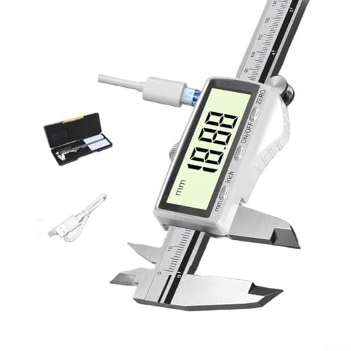 Digitaler Messschieber, USB-C-Lade-Messschieber, Messwerkzeug, Edelstahl-Lineal, großes Display (A) von CRIDENG
