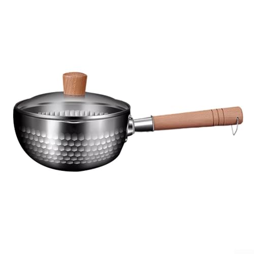 Milchtopf aus Edelstahl 304 mit Massivholzgriff, gehämmerte Textur, kleiner Soßentopf mit Ausgießern, zum Kochen von Suppensauce (1400 ml) von CRIDENG
