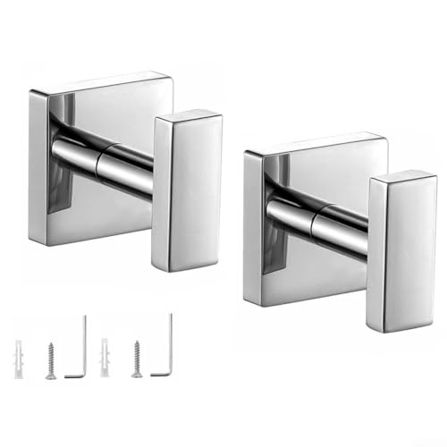 Robuste Edelstahl-Badezimmer-Haken – Wandhalterung, Metall-Handtuchhaken für Bademantel, Mantel und Kleidung – rostfreie Hakenhalterungen mit Schrauben im Lieferumfang enthalten – 2 Stück (silberweiß) von CRIDENG
