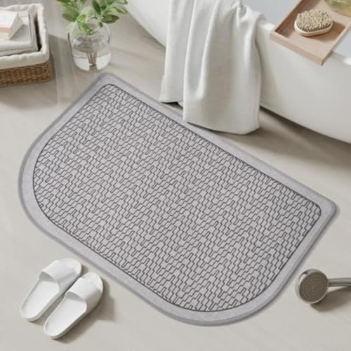 Rutschfeste halbrunde Badematte, ultradünner Badezimmer-Bodenteppich mit gummierter Rückseite, schnell trocknend, saugfähig, waschbar, Fußmatte, für Duschraum, Braun, 40,6 x 61 cm (grau) von CRIDENG