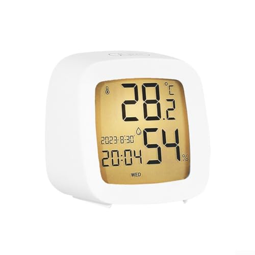 Smart-LCD-Wecker mit Temperatur- und Feuchtigkeitsanzeige, Sprachsteuerung, Hintergrundbeleuchtung, Multifunktions-Digitaluhr, 12/24-Stunden-Zeitformatoptionen (Weiß 2) von CRIDENG