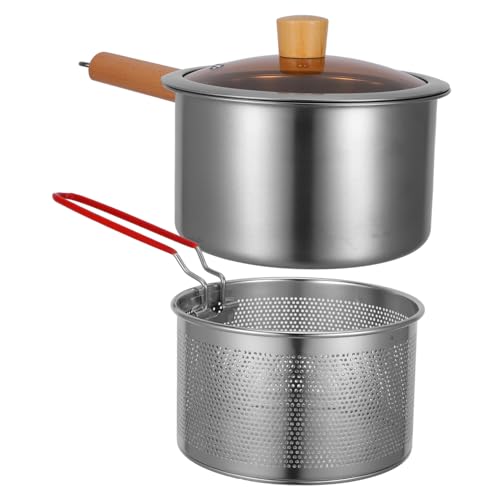 CRILSTYLEO 1 Set Bratpfannenkörbe Mit Griff Brattopf Frittierkorb Mit Griff Topf Mit Frittierkorb Frittiertopf Metall Frittierkorb Kleiner Kochtopf Fritteusen Bratpfanne Frittiertopf von CRILSTYLEO