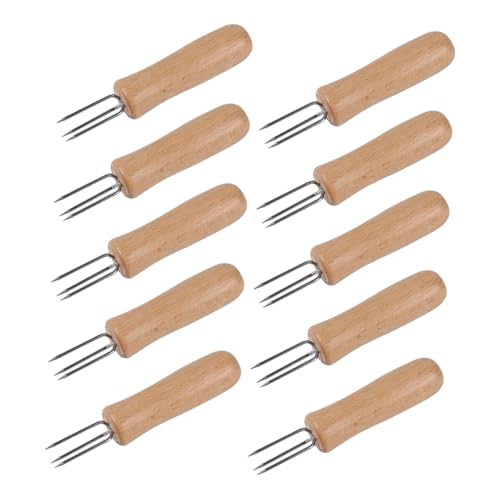 CRILSTYLEO 10St Maisgabel Easy putz holzstiel Gemüsegabeln Mehrzweckgabeln Fleischgabeln BBQ Maisspieße Maiskolben-Picks Kurze Spieße Maisspießhalter Grillgabeln für Mais Griff aus Eiche von CRILSTYLEO