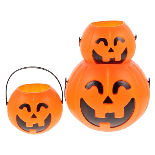 CRILSTYLEO 3 Stück Teiliges Halloween Kürbis Eimer mit Lachendem Gesicht Tragbar und Handlich als Süßigkeitenbehälter und Partydeko für Bar und Themenpartys CRILSTYLEO 3 Stück Teiliges Halloween Kürbis Eimer mit Lachendem Gesicht Tragbar und Handlich als Süßigkeitenbehälter und Partydeko für Bar und Themenpartys von CRILSTYLEO