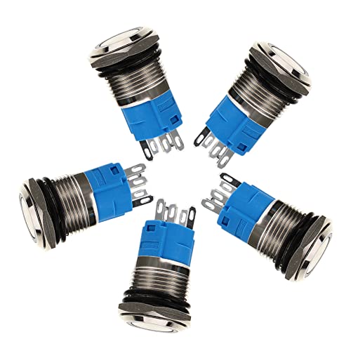 CRILSTYLEO 5 Stück Runde Selbstverriegelnde Drucktaster mit LED Beleuchtung Metallischer Push Button für Vielseitige Anwendungen von CRILSTYLEO