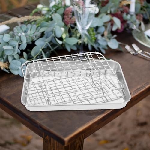 CRILSTYLEO Edelstahl Backblech mit Abkühlgitter Backblech Vielseitig für Backofen Grillen und Kühlen von Kuchen Brot Keksen Robust und Leicht zu Reinigen von CRILSTYLEO