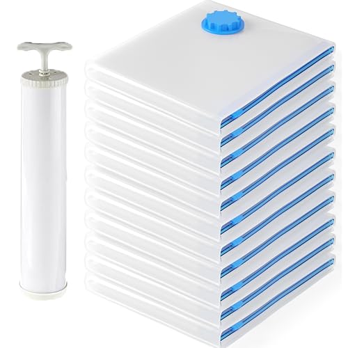 CRINSTON Vakuumbeutel für Kleidung | 12 Stück 80 x 60 cm + Vakuumpumpe | Beutel zur Aufbewahrung von Kleidung und platzsparend – geeignet für Staubsauger oder Handpumpe. von CRINSTON