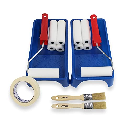 CRINSTON - Farbroller Set, Profiqualität Malerrolle - 10 x Schaumwalzen 11 cm fein gerad, 2 x Farbwanne, 2 x Farbroller Bügel, 2 x Pinsel 25mm, 1 Kreppband Rollen 25mm x 40m - Perfekt Lackier Set. von CRINSTON