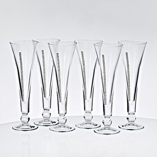 6er Set Sektglas Sektkelch Champagnerglas City Diamonds 110 ml Transparent mit Funkelnden Steinchen Besetzt Hochwertiges Glas von CRISTALICA