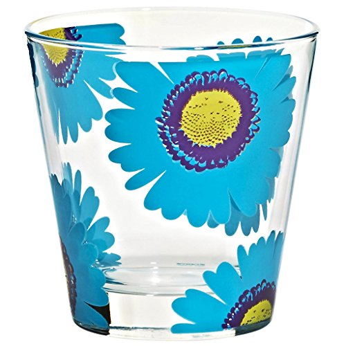 Becher Wasserglas Trinkglas Nadia Blau mit Blüten 250 ml D 8,5 cm Moderner Zeitloser Style von CRISTALICA