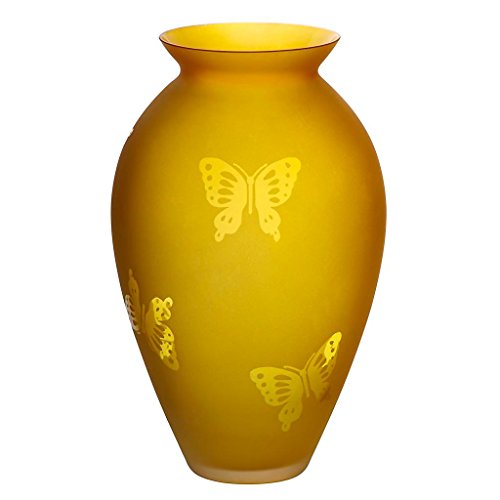 CRISTALICA Blumenvase Bouquet Vase Glas Vase Lemon Butterfly Gelb Orange 25 cm Tischvase Tischdeko Hochzeitdeko von CRISTALICA
