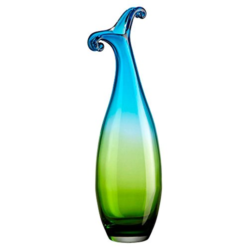 CRISTALICA Blumenvase Glas Vase Tischvase Tischdeko Hochzeitdeko Raumdekoration Harlekini Blau Grün 42 cm Glasvase von CRISTALICA